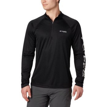 Columbia PFG Terminal Tackle 1/4 Zip, Pullover Negros Grises Para Hombre | 328795-DYP